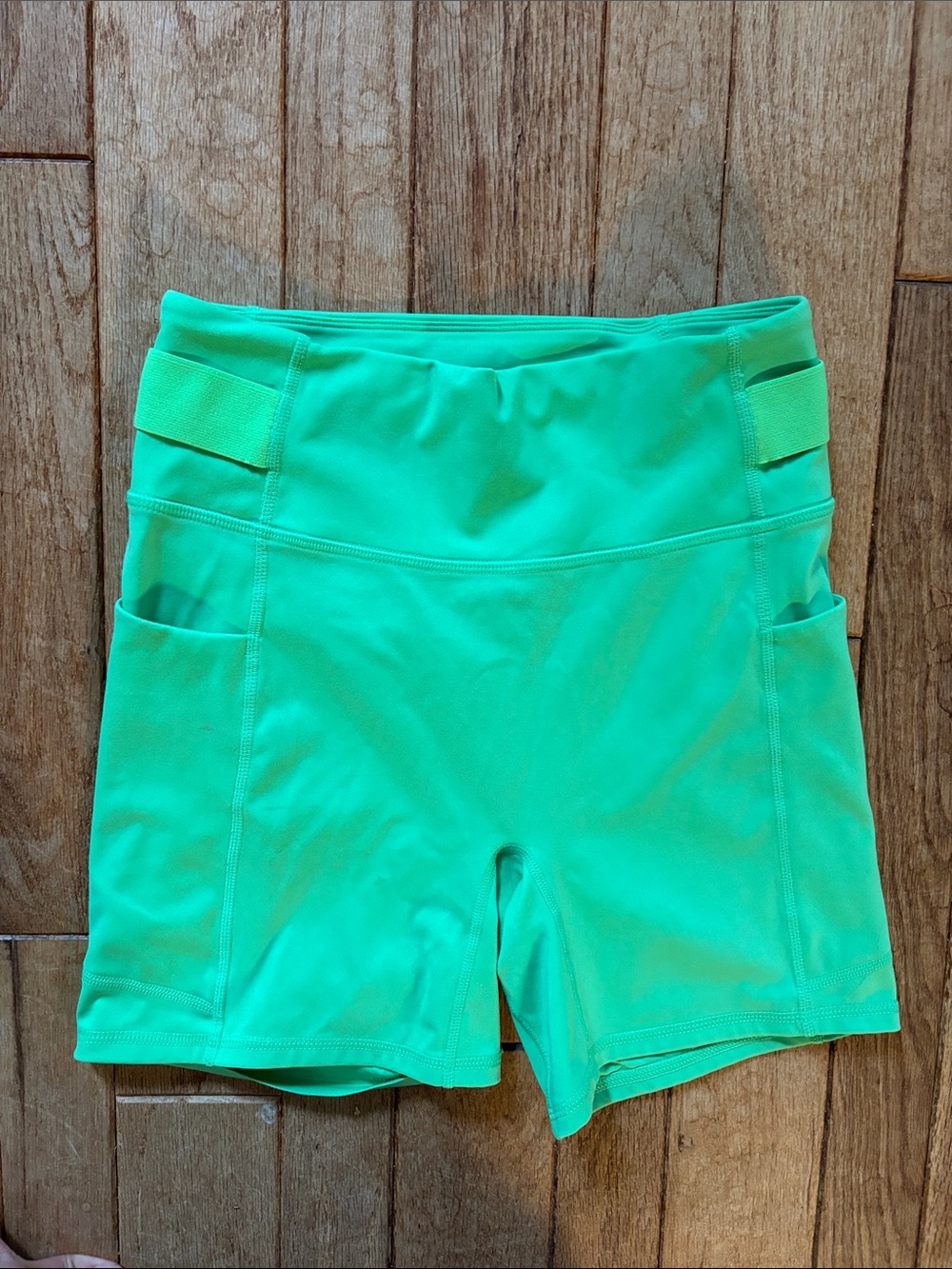 Motion365 Fabletics Neon Green High-Rise Bike Shorts with Side Pockets